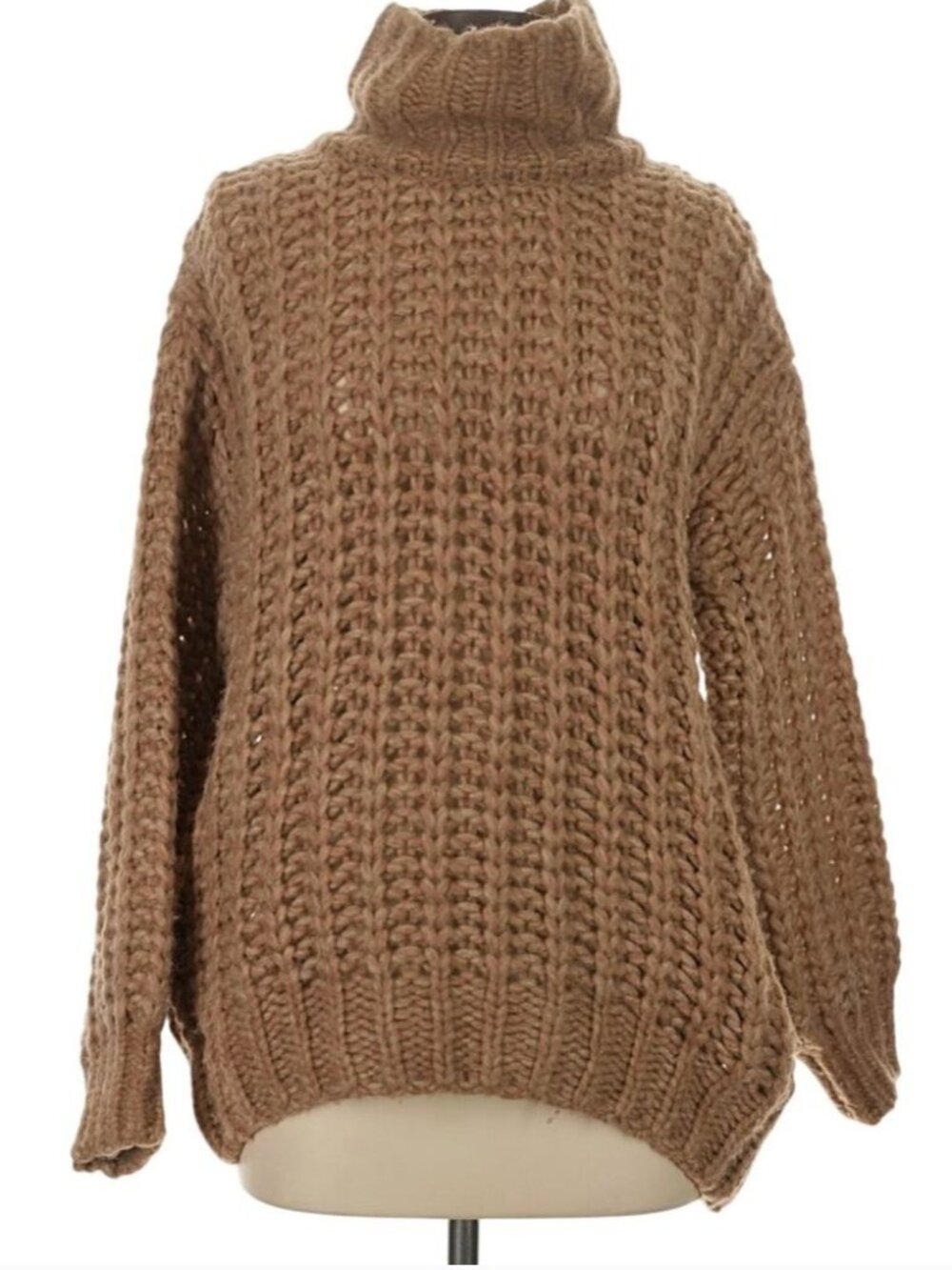 Anine Bing Iris Pullover Sweater Oatmeal Chunky Turtleneck Tan Oversized Wool XS - Picture 7 of 8